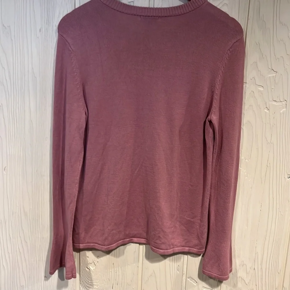 IMAN long Sleeve  Mauve Sweater Buttons on one shoulder Size Small
